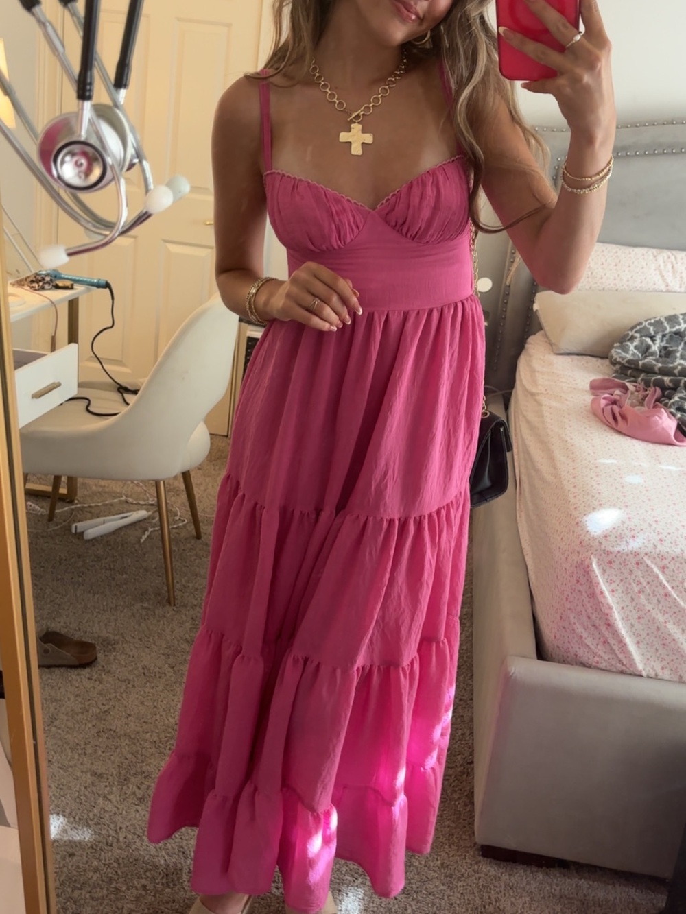 Princess Polly Spaghetti-Strap Tiered Maxi Dress in Pink - Picture 1 of 9